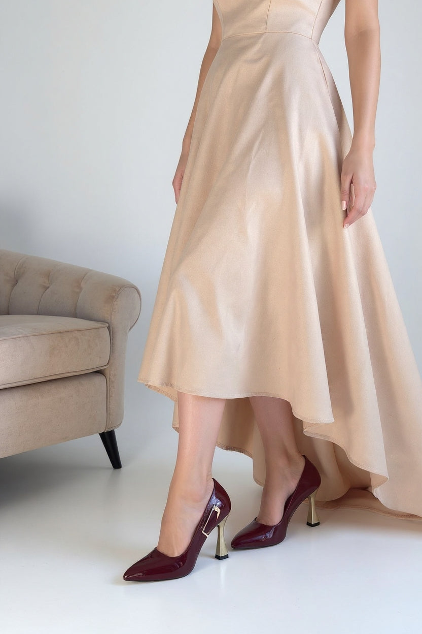 Motya Kadın Bordo Kapalı Burun Rugan Topuklu Ayakkabı