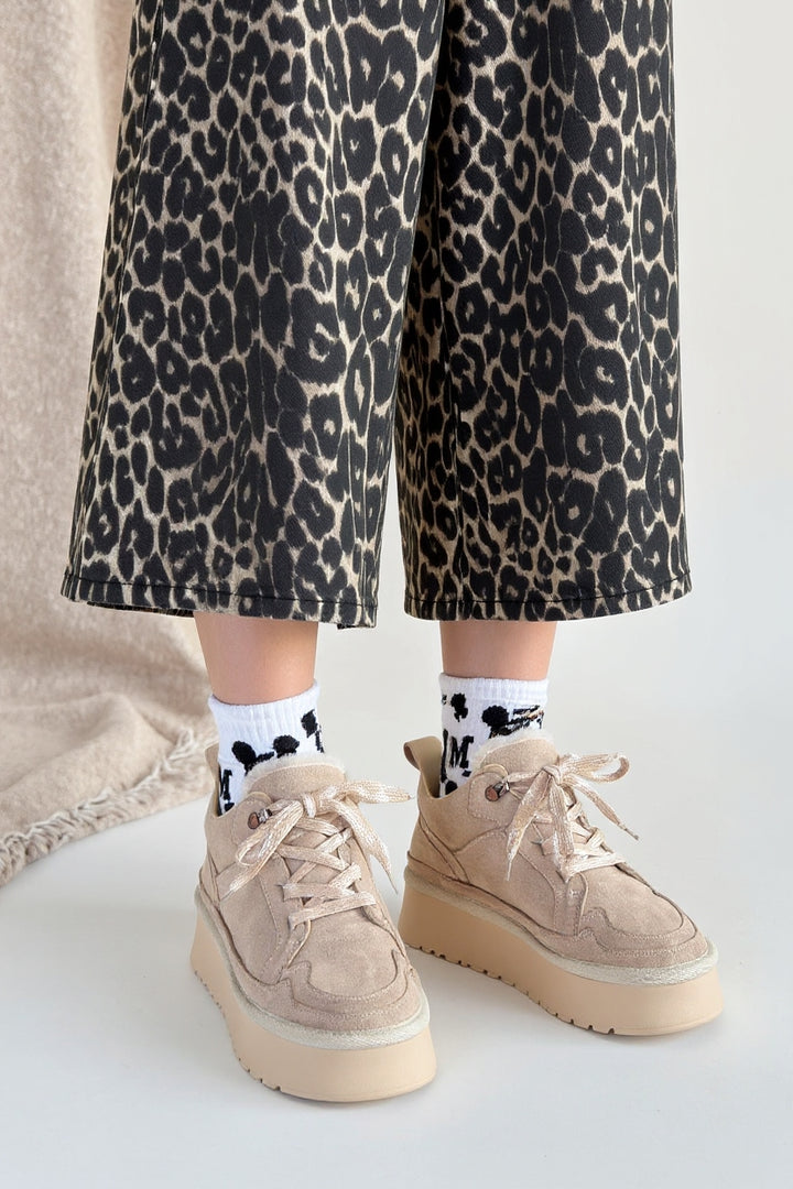 Muden Kadın Bej Süet Bağcıklı Bot