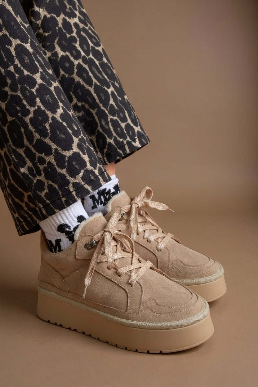 Muden Kadın Bej Süet Bağcıklı Bot