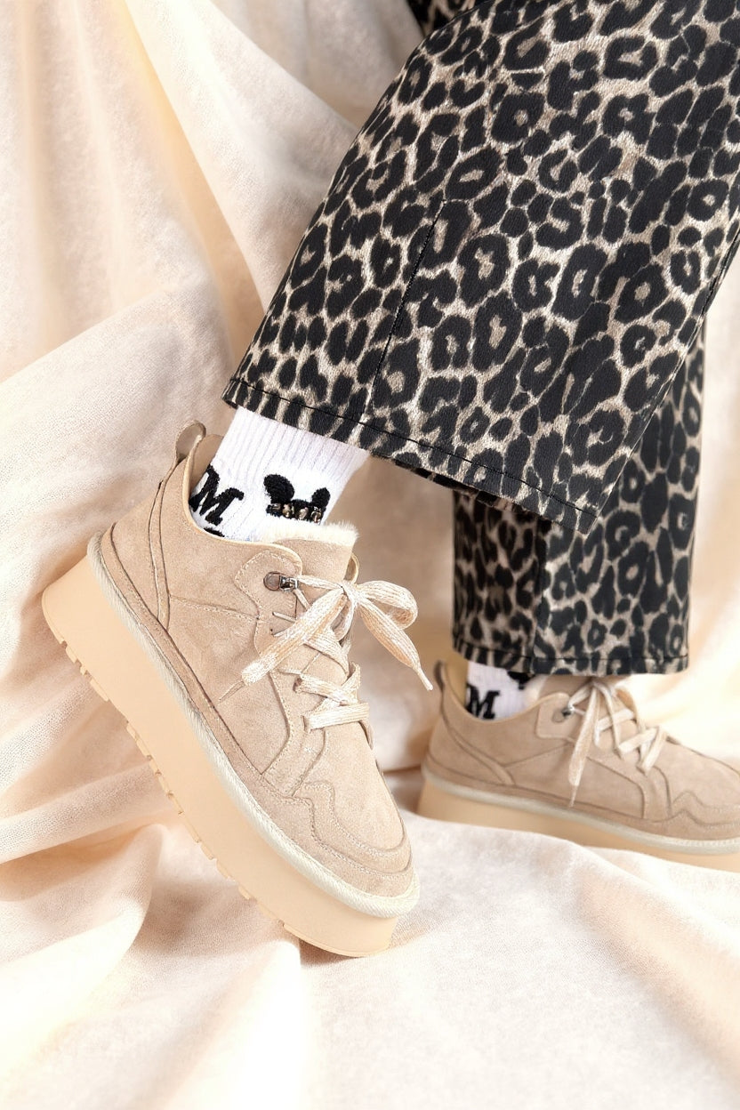 Muden Kadın Bej Süet Bağcıklı Bot