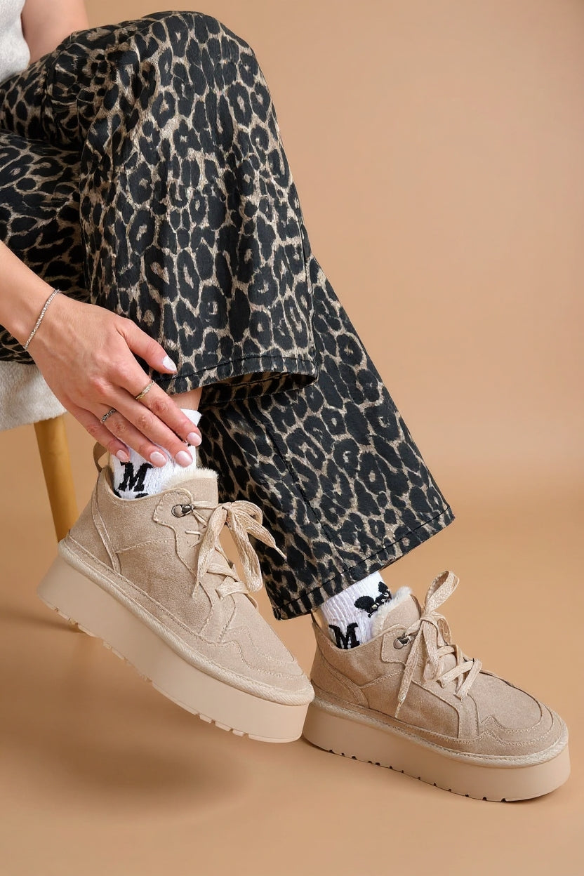 Muden Kadın Bej Süet Bağcıklı Bot