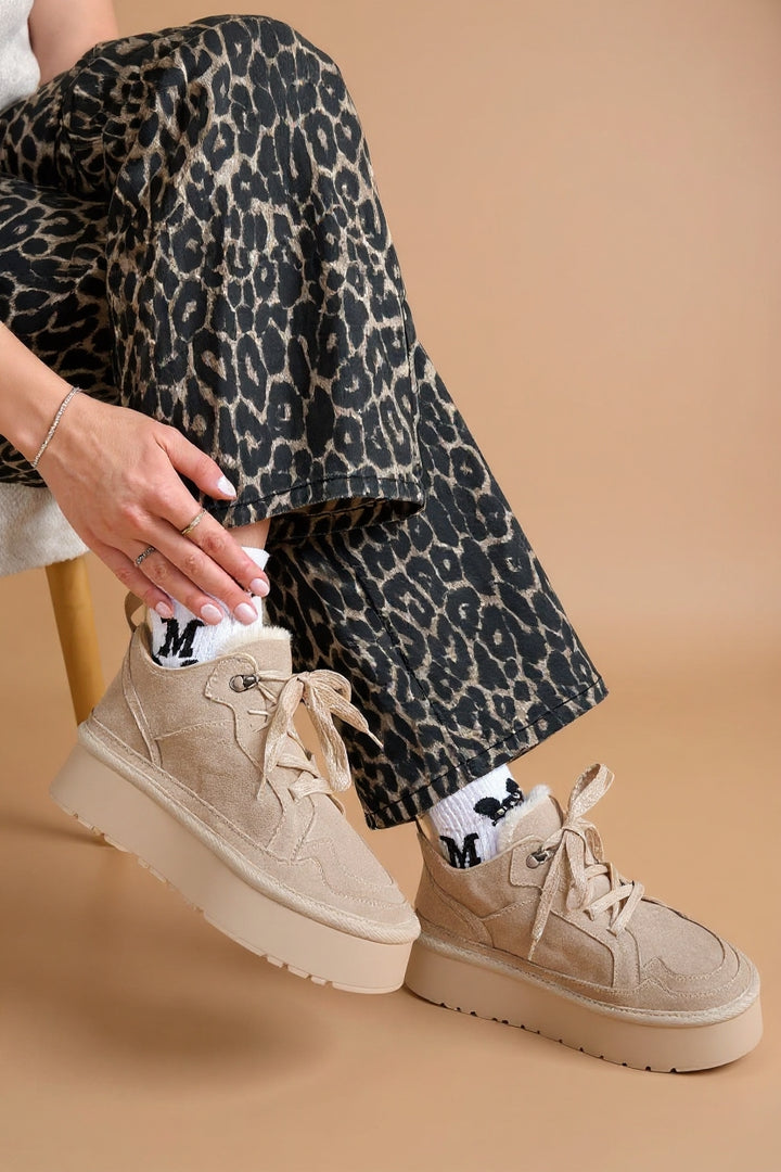 Muden Kadın Bej Süet Bağcıklı Bot