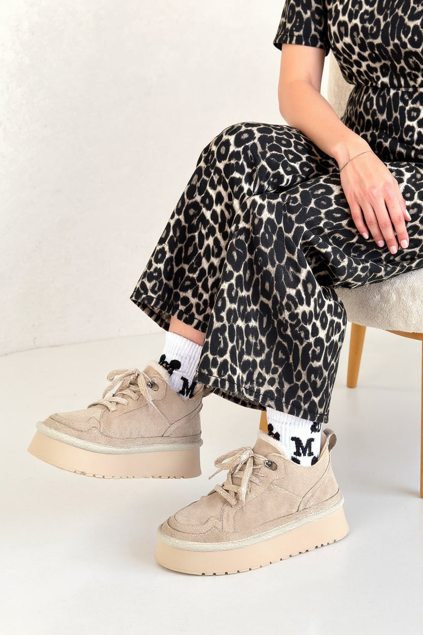 Muden Kadın Bej Süet Bağcıklı Bot