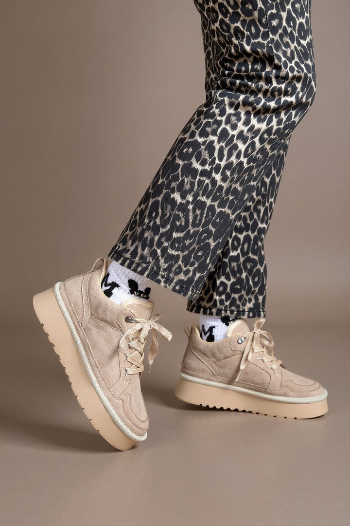 Muden Kadın Bej Süet Bağcıklı Bot