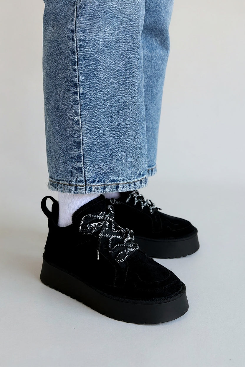 Muden Kadın Siyah Süet Bağcıklı Bot