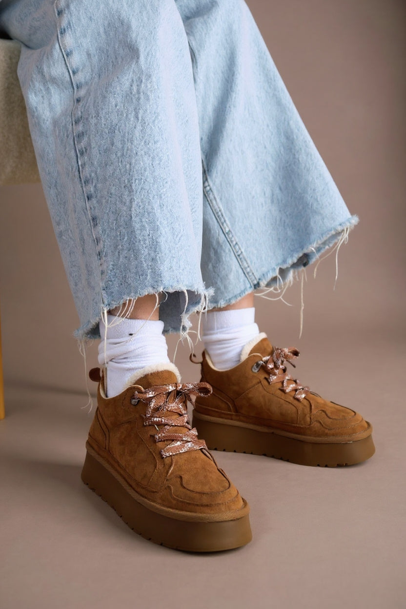 Muden Kadın Taba Süet Bağcıklı Bot