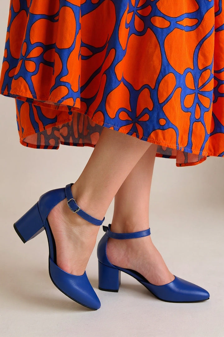 Mulen Kadın Mavi Kemerli Orta Topuklu Ayakkabı