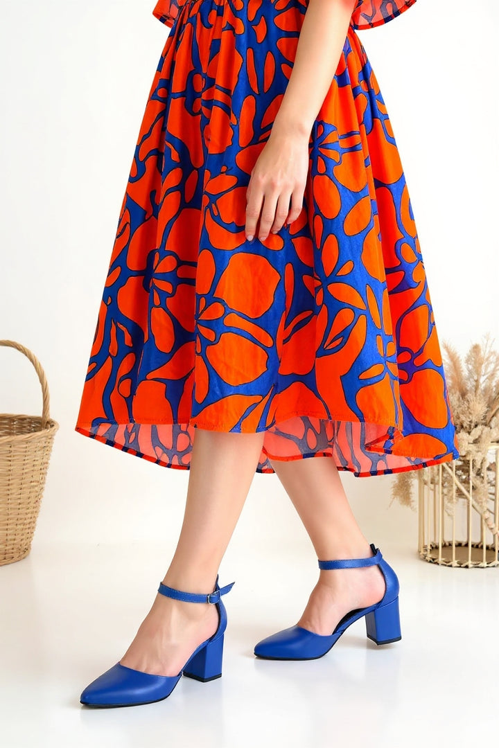 Mulen Kadın Mavi Kemerli Orta Topuklu Ayakkabı