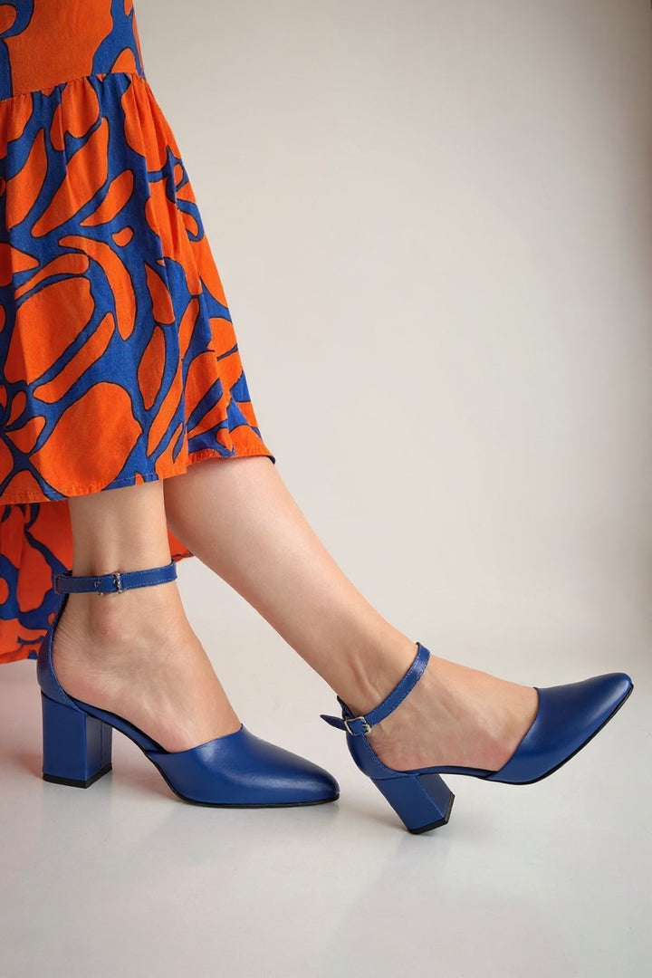 Mulen Kadın Mavi Kemerli Orta Topuklu Ayakkabı