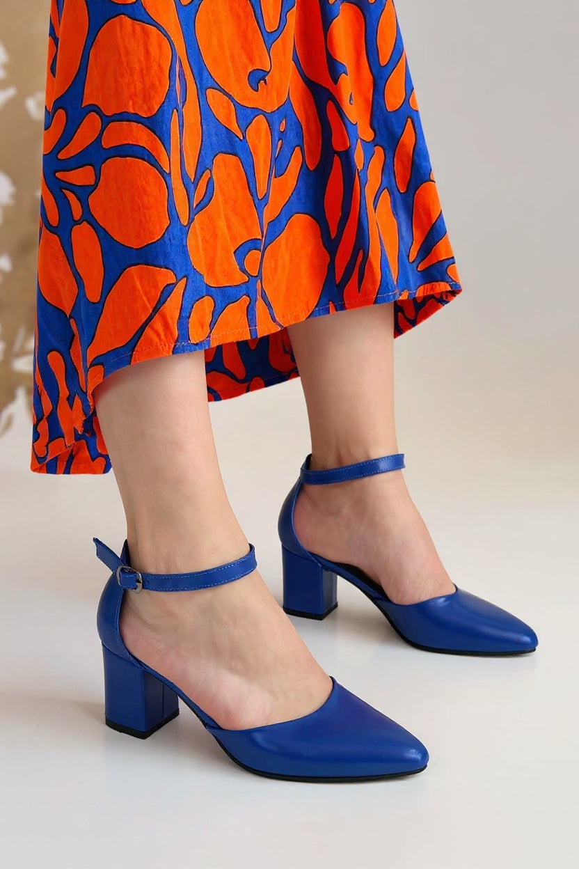 Mulen Kadın Mavi Kemerli Orta Topuklu Ayakkabı