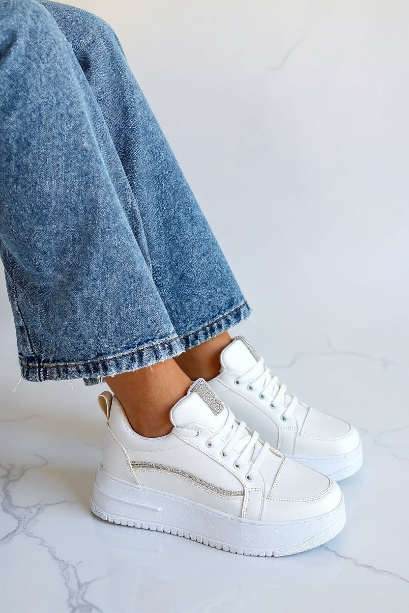 Natte Kadın Beyaz Taş Detaylı Spor Ayakkabı