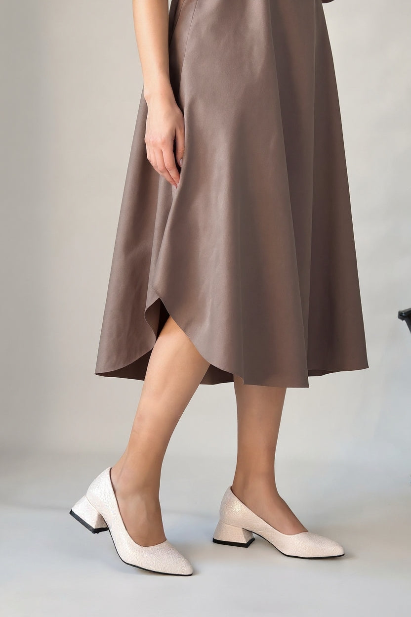 Nitya Kadın Bej Kroko Desenli Rugan Topuklu Ayakkabı