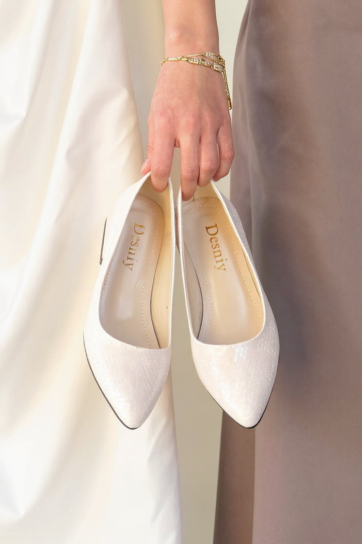 Nitya Kadın Bej Kroko Desenli Rugan Topuklu Ayakkabı