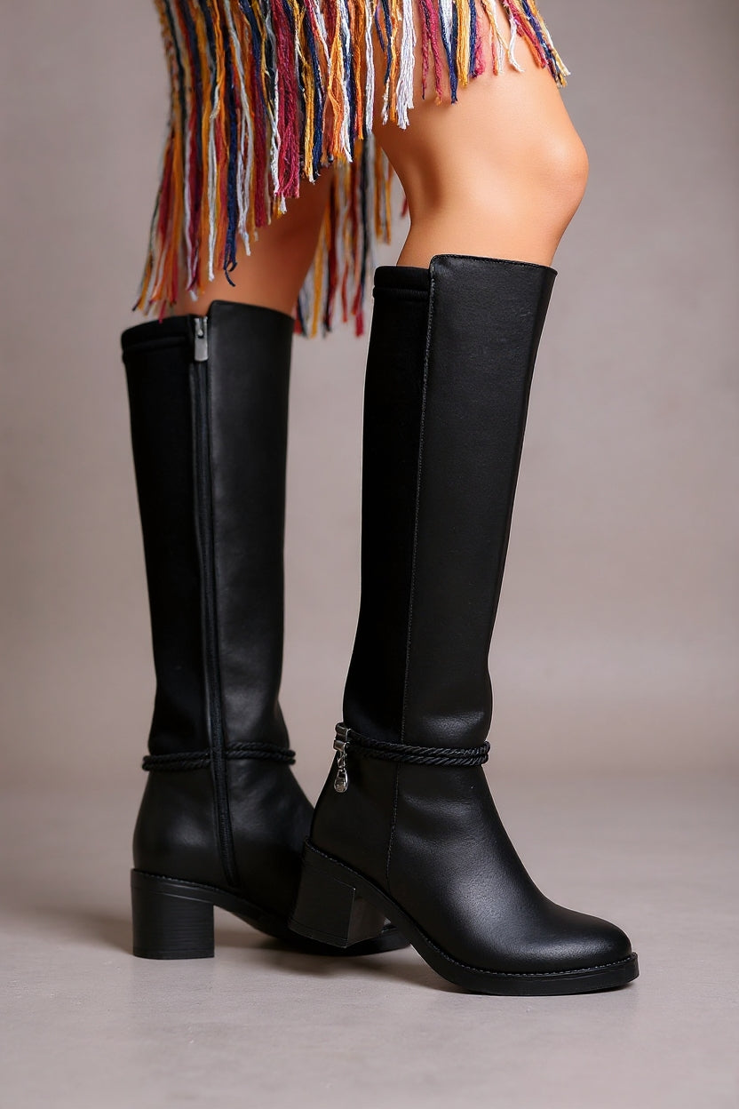 Olha Kadın Siyah Topuklu Streç Çizme