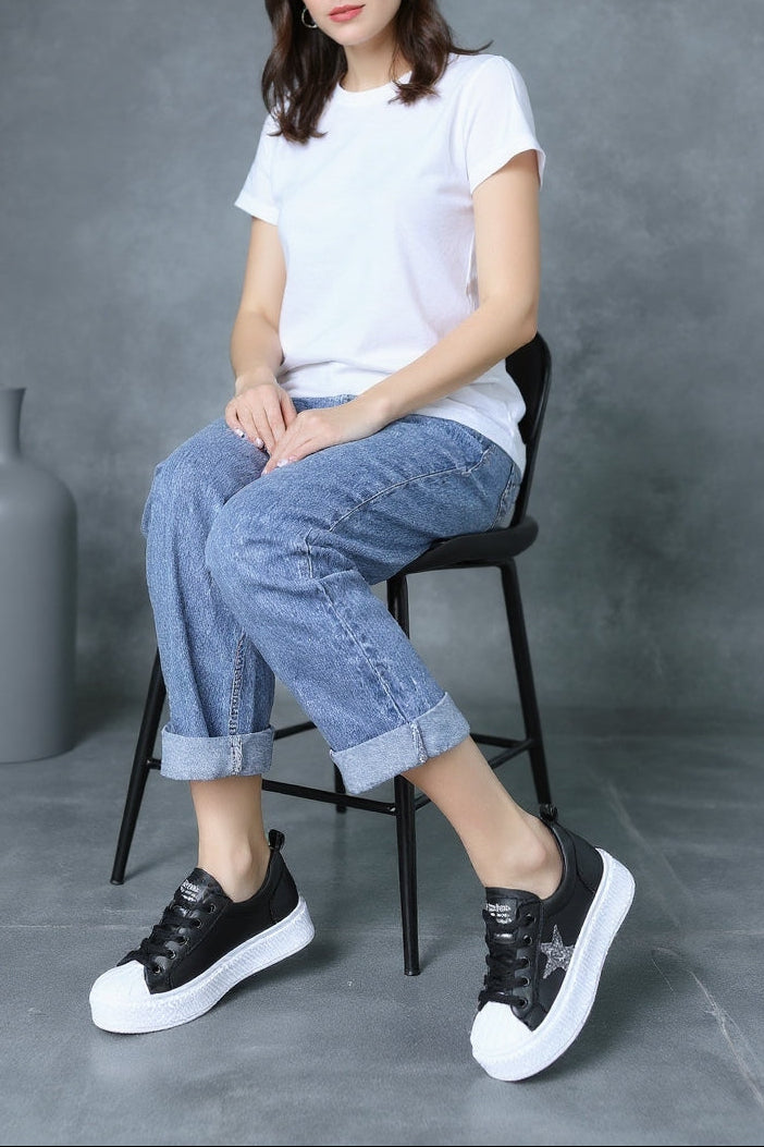 Piata Kadın Siyah Bağcıklı Beyaz Tabanlı Spor Ayakkabı