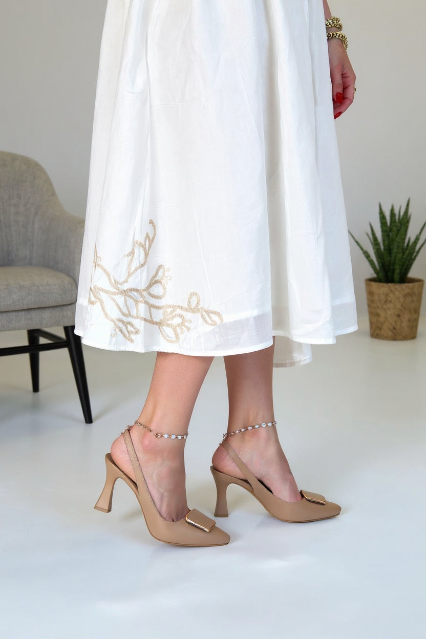 Piert Kadın Nude Tokalı Topuklu Ayakkabı