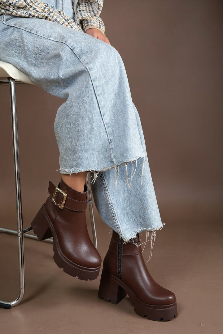 Pinma Kahverengi Kadın Topuklu Bot