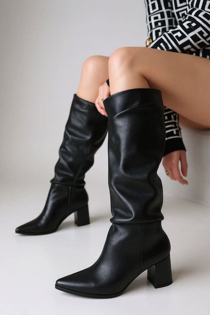 Pitay Siyah Kadın Topuklu Çizme