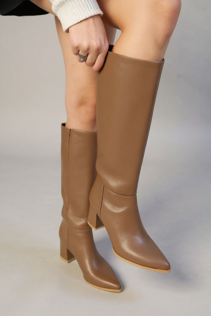 Roksa Acı Kahve Kadın Topuklu Çizme