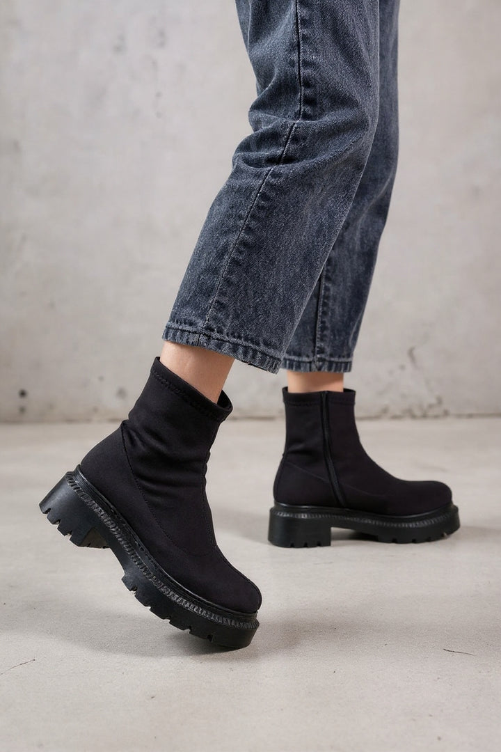 Tancez Siyah Dalgıç Fermuarlı Kadın Bot