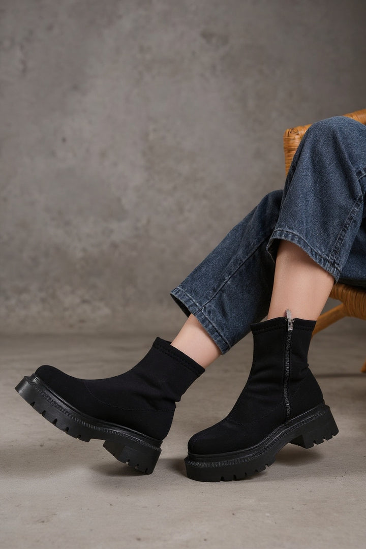 Tancez Siyah Dalgıç Fermuarlı Kadın Bot