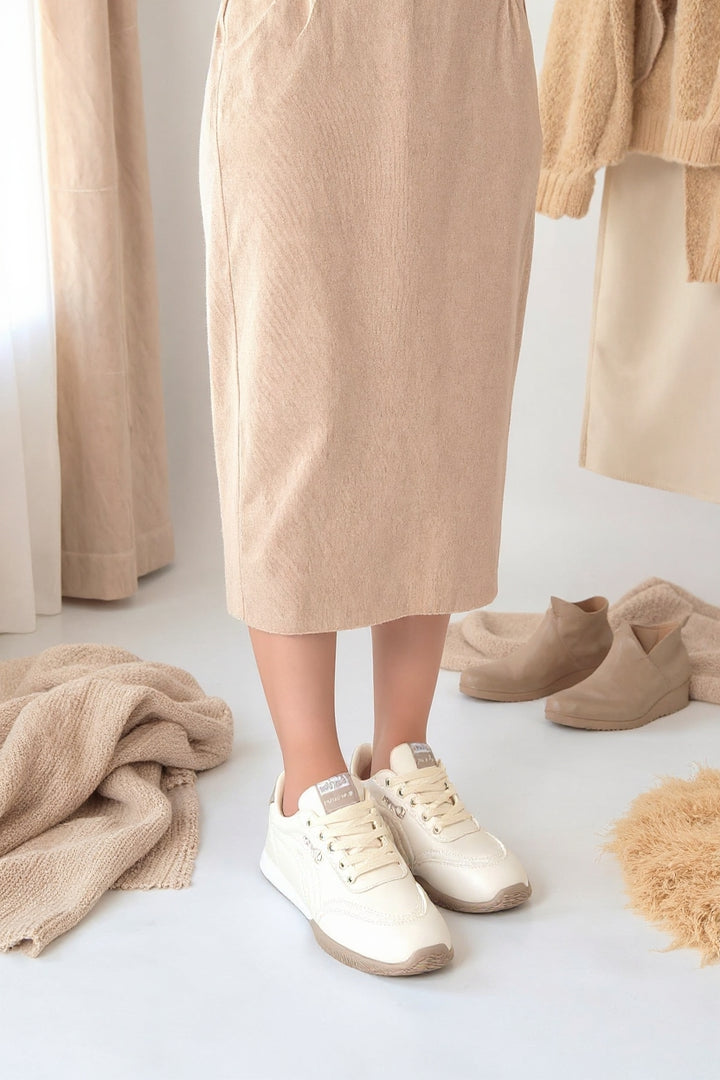 Tawen Kadın Bej Bağcıklı Spor Ayakkabı