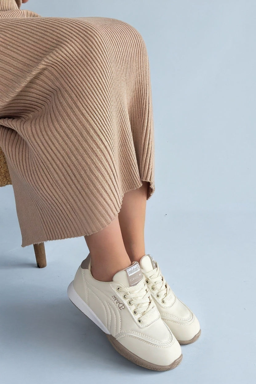 Tawen Kadın Bej Bağcıklı Spor Ayakkabı