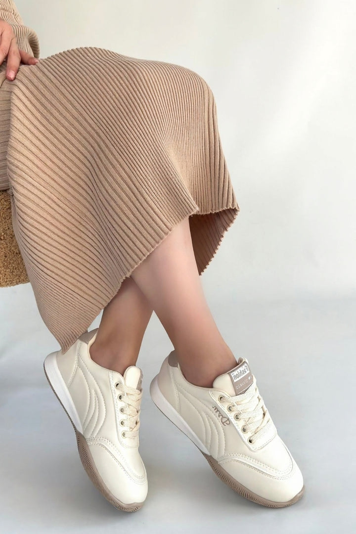 Tawen Kadın Bej Bağcıklı Spor Ayakkabı