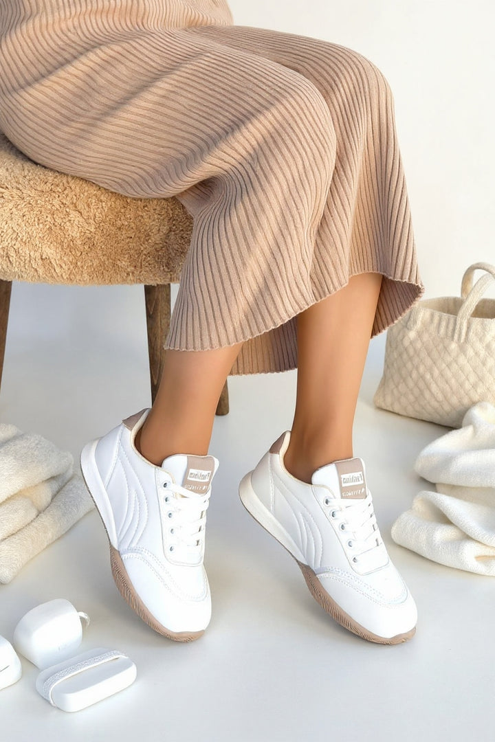 Tawen Kadın Beyaz Bağcıklı Spor Ayakkabı