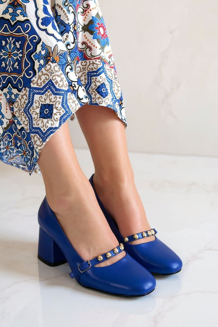 Tino Kadın Mavi Tokalı Topuklu Ayakkabı