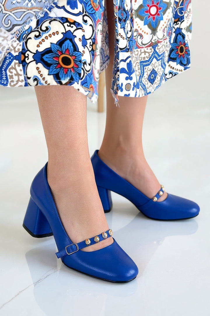 Tino Kadın Mavi Tokalı Topuklu Ayakkabı