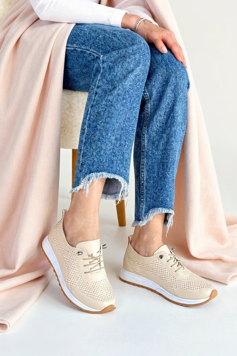 Tone Kadın Bej Bağcıklı Spor Ayakkabı