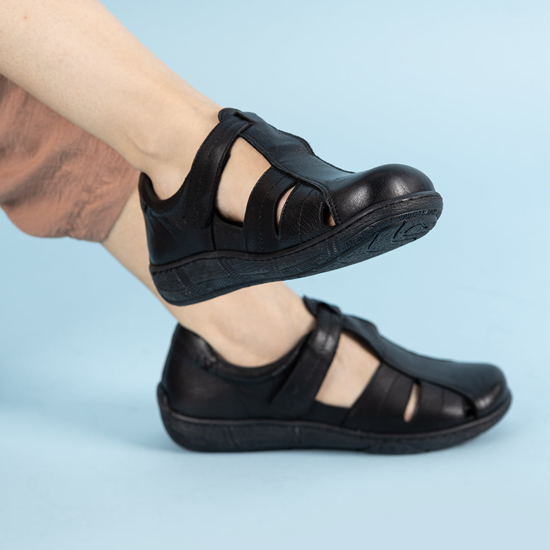 Kompe Kadın Hakiki Deri Siyah Sandalet