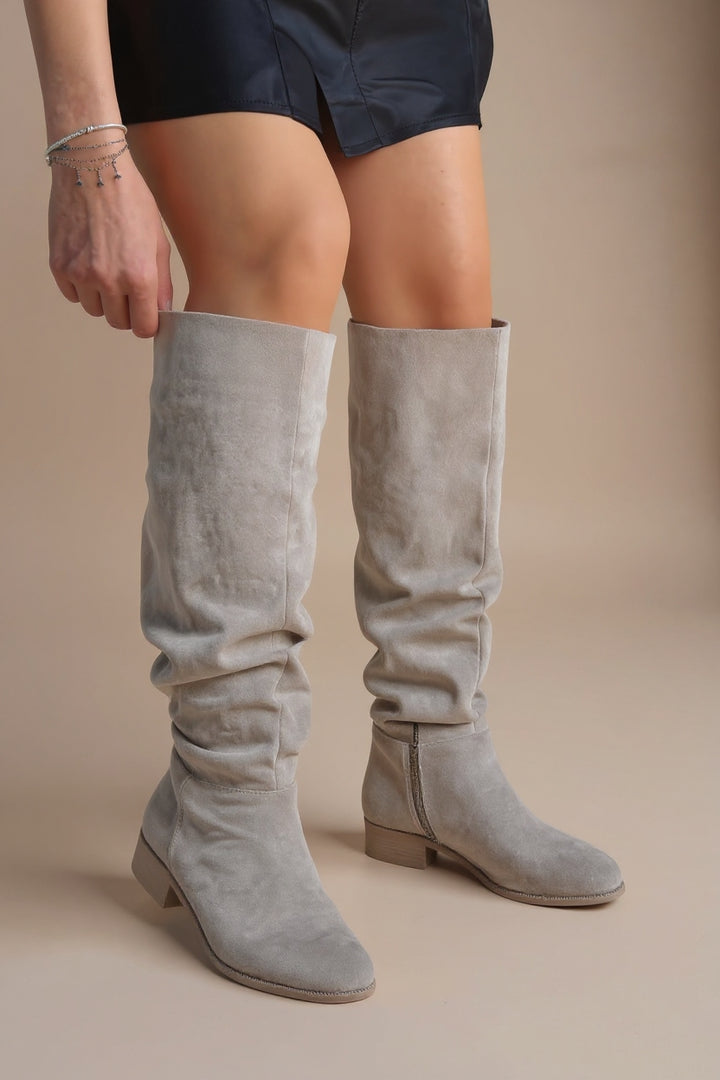Winda Bej Süet Körüklü Kadın Çizme