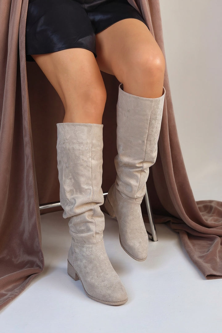 Winda Bej Süet Körüklü Kadın Çizme