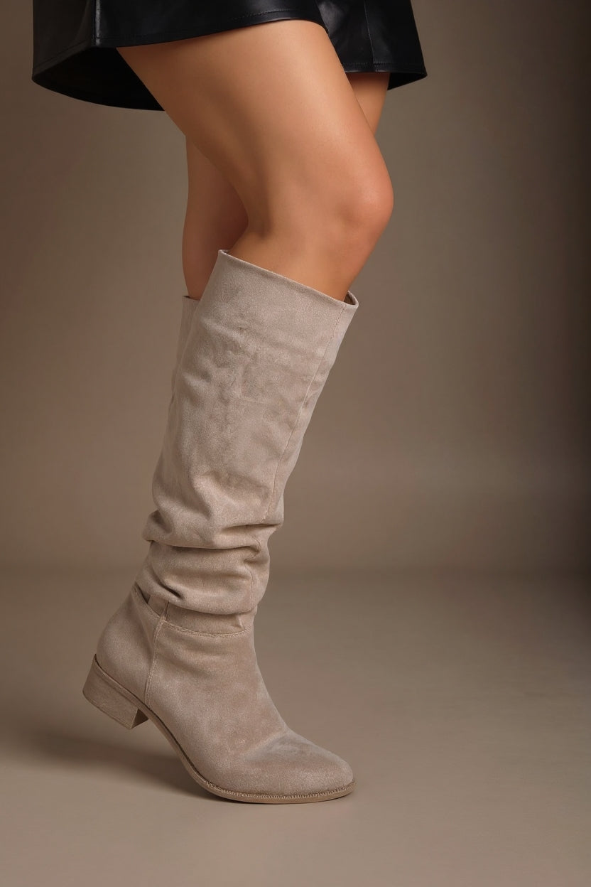 Winda Bej Süet Körüklü Kadın Çizme