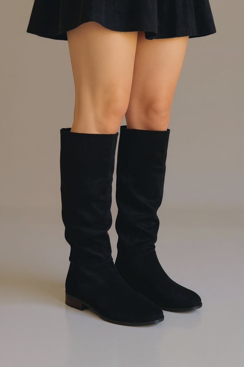 Winda Siyah Süet Körüklü Kadın Çizme