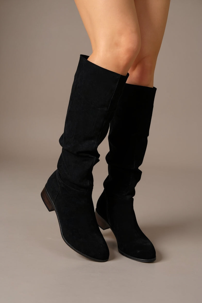 Winda Siyah Süet Körüklü Kadın Çizme