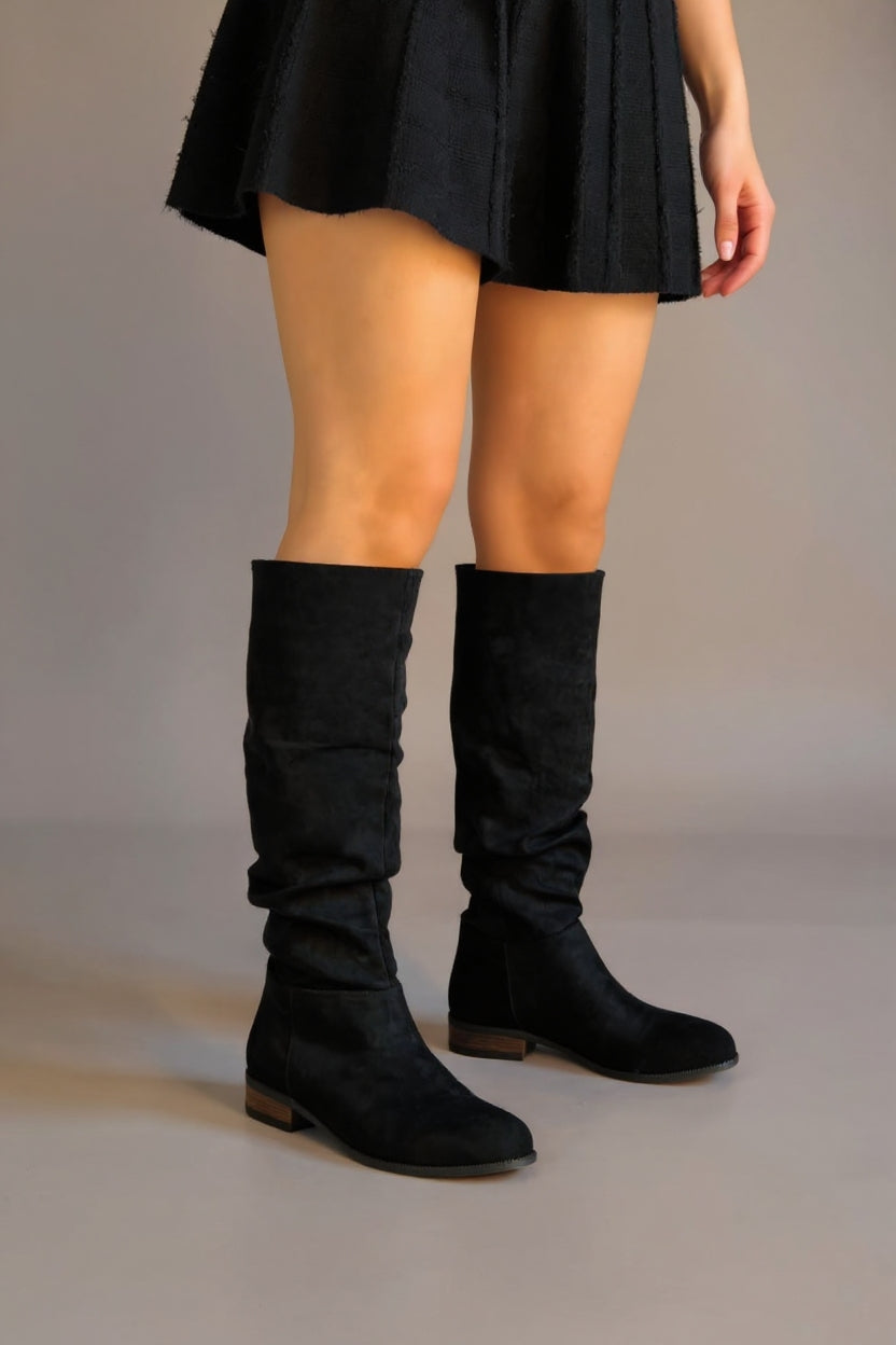 Winda Siyah Süet Körüklü Kadın Çizme
