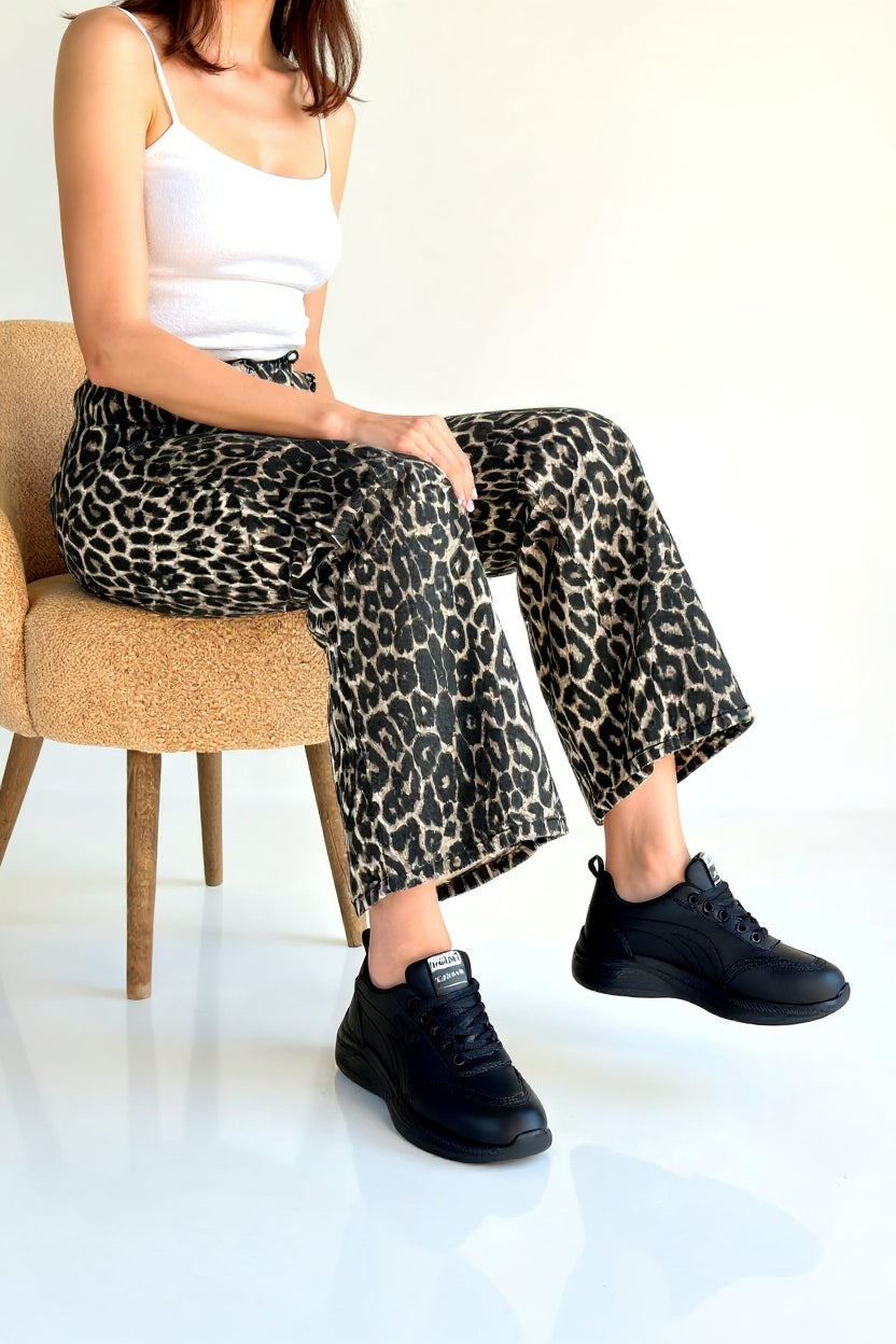 Yejja Siyah Cilt Bağcıklı Spor Ayakkabı