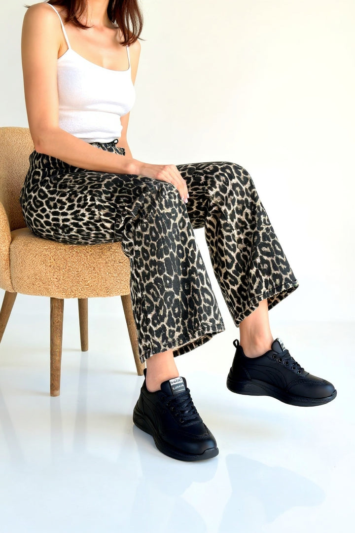 Yejja Siyah Cilt Bağcıklı Spor Ayakkabı