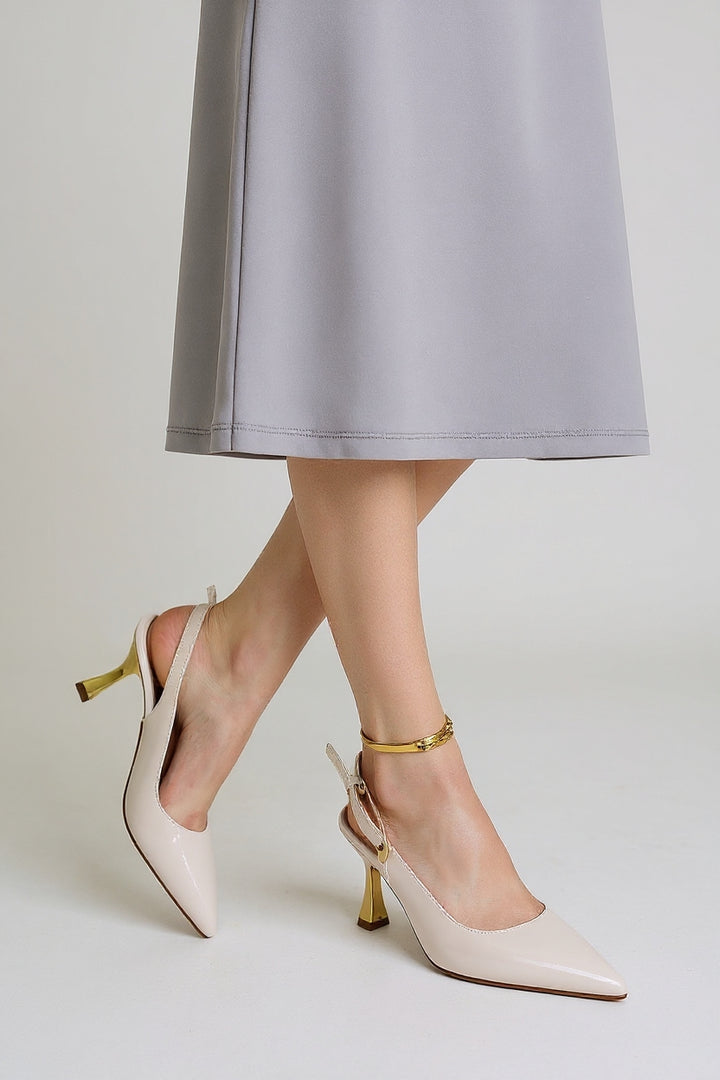 Zalin Kadın Bej Rugan Arkadan Kemerli Topuklu Ayakkabı