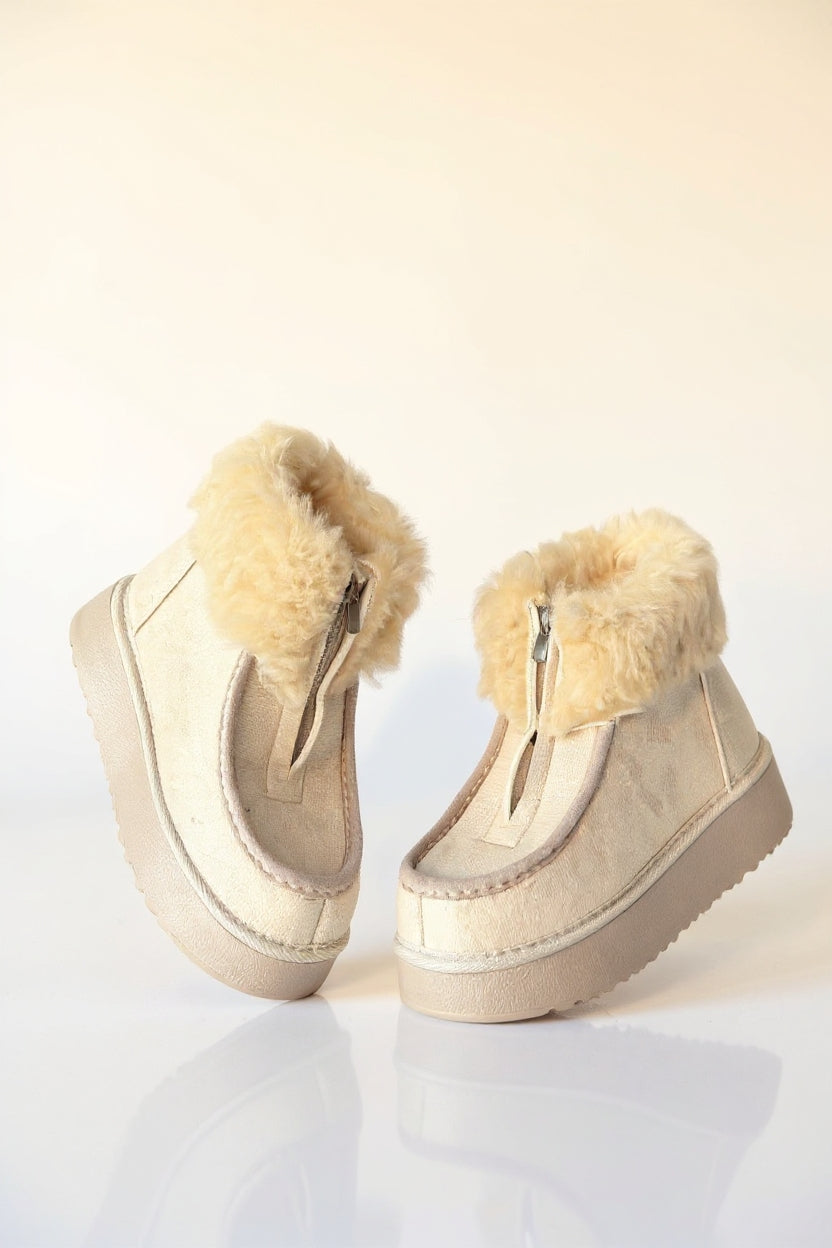 Zinya Kadın Bej İçi Kürklü Önden Fermuarlı Süet Bot