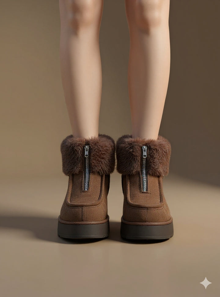 Zinya Kadın Kahverengi İçi Kürklü Önden Fermuarlı Süet Bot