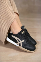 Zlay Kadın Siyah Bağcıklı Bej Desenli Spor Ayakkabı