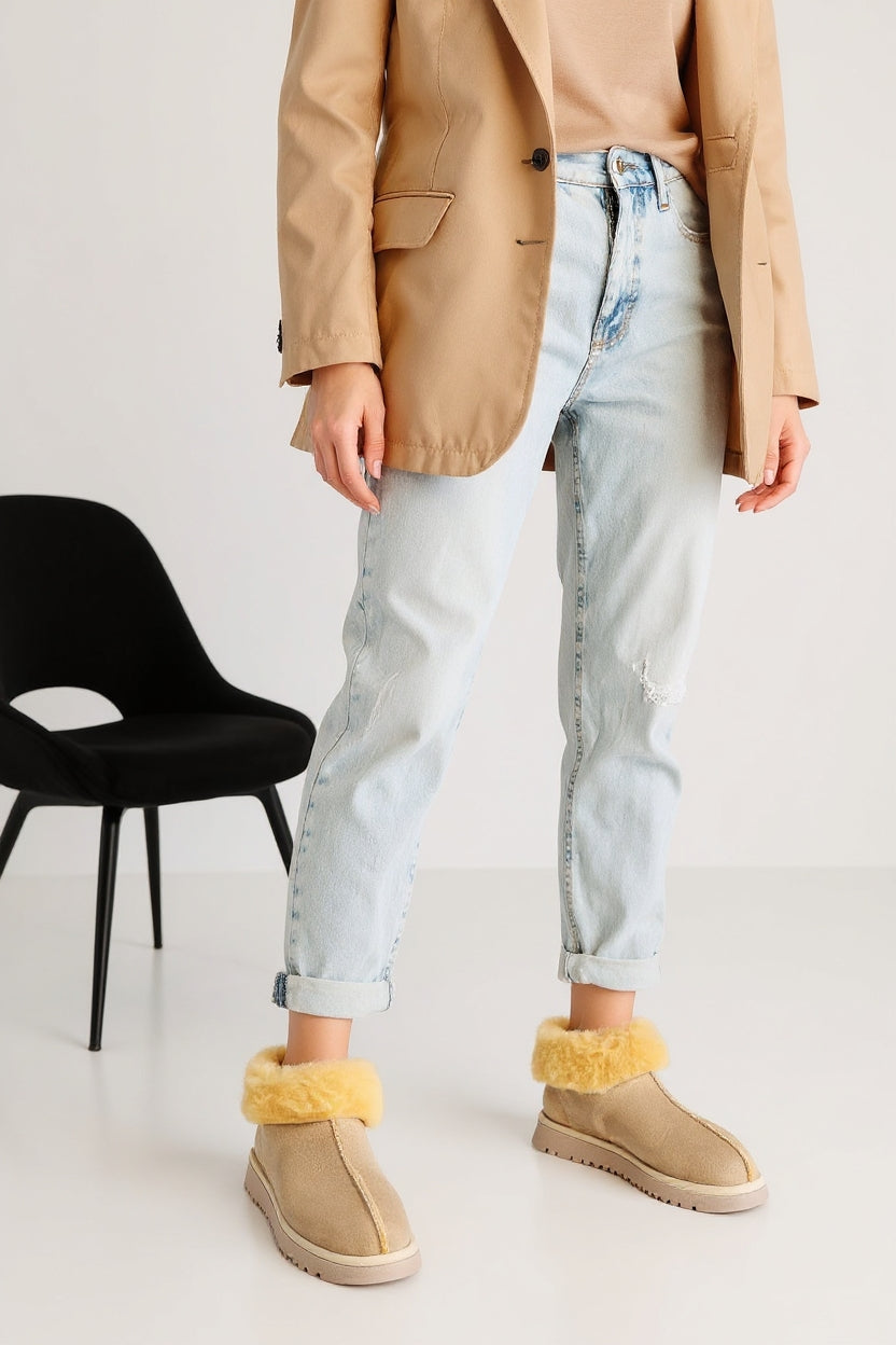 Abby Kadın Bej Süet İçi Kürklü Bot