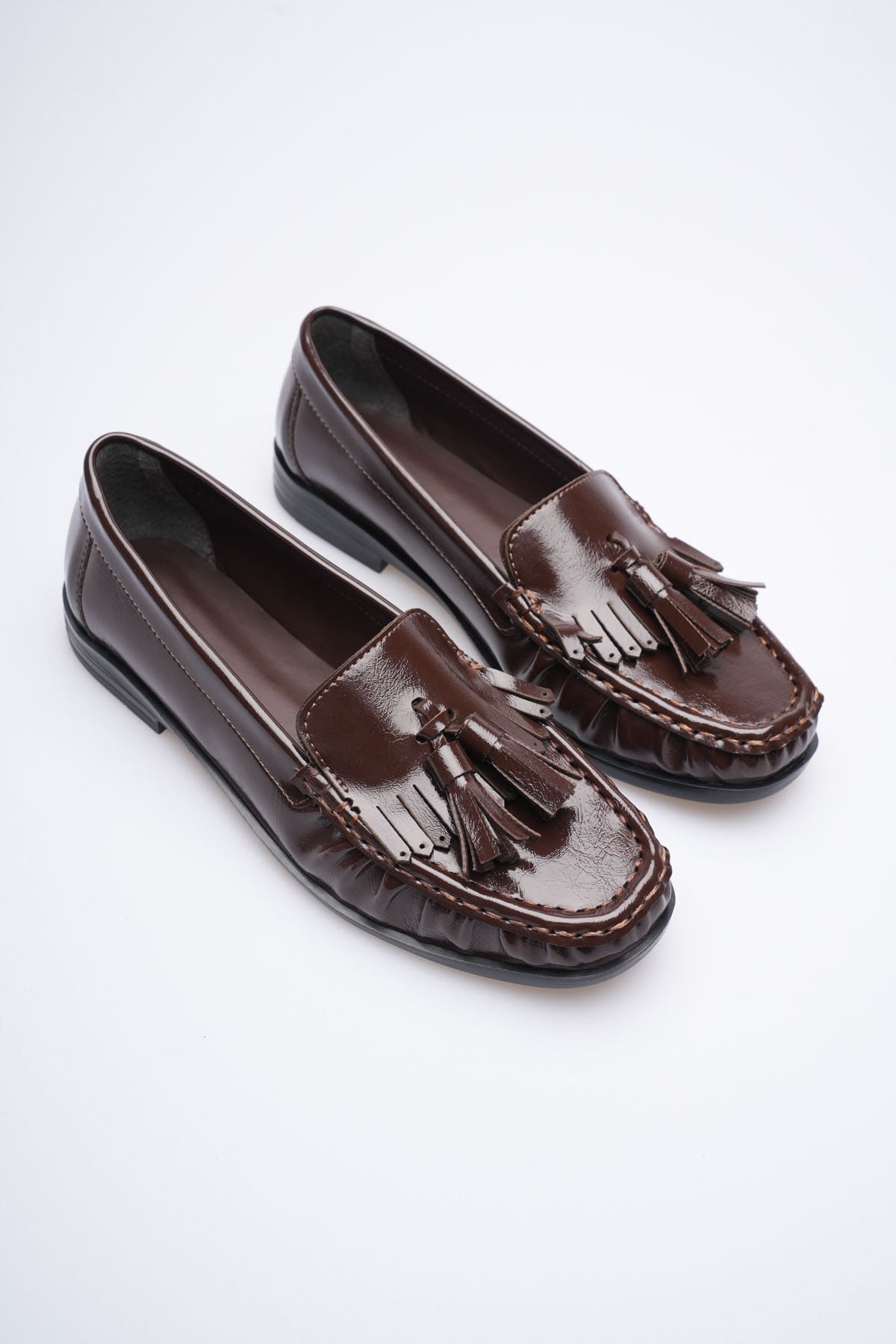 Gianna Acı Kahve Rugan Püsküllü Kadın Loafer Ayakkabı