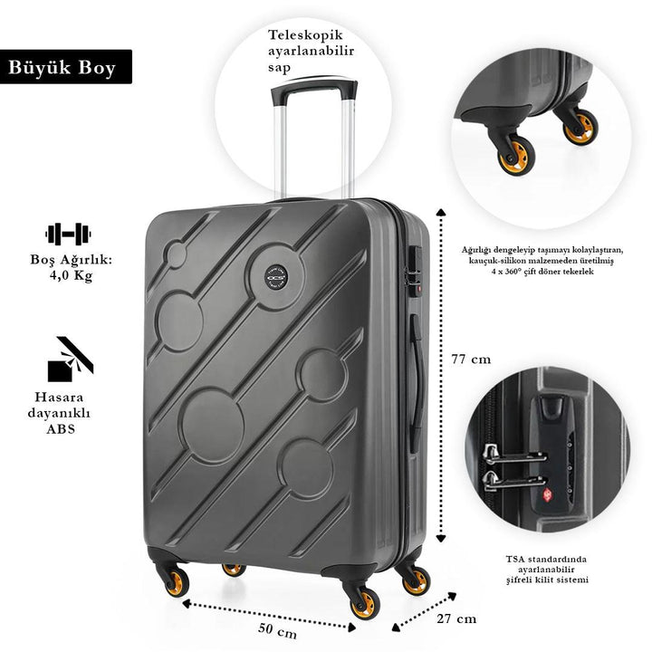 ÇÇS 5208 Antrasit Abs Büyük Boy Valiz -ADAR