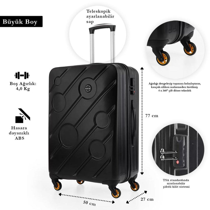 ÇÇS 5208 Siyah Abs Büyük Boy Valiz -ADAR