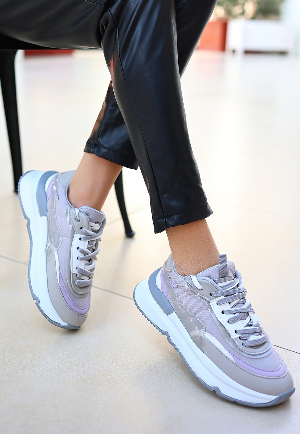 Aleh Kadın Gri Çift Bağcıklı Spor Ayakkabı